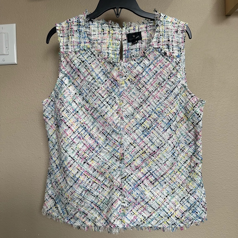 Worthington Multicolor Tweed Fringe Sleeveless Blouse Women's Size 6